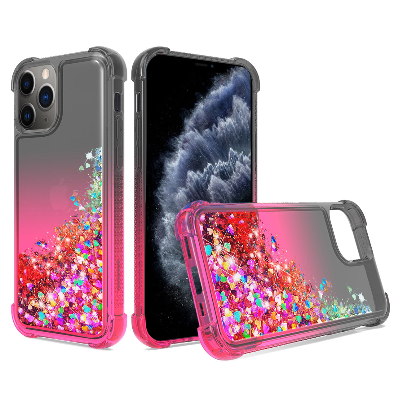 Shiny Flowing Glitter Liquid Bumper Case For APPLE IPHONE 11 PRO MAX In Black